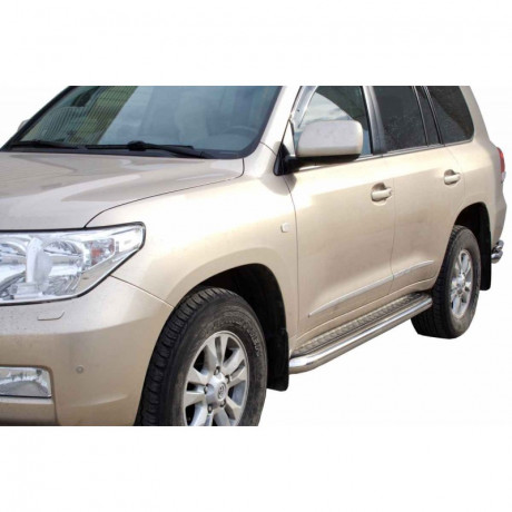 Защита порогов с алюминиевым листом (d63,5) для Toyota Land Cruiser 200 (2007-2015)(Окрашенное) купить недорого с доставкой в Курган
