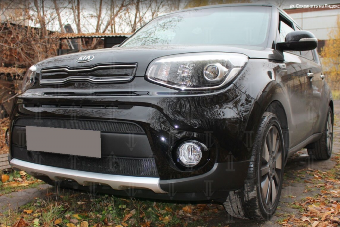 Защита радиатора "Standart" Kia Soul (2017-2019) с парктроником, чёрная купить недорого с доставкой в Курган